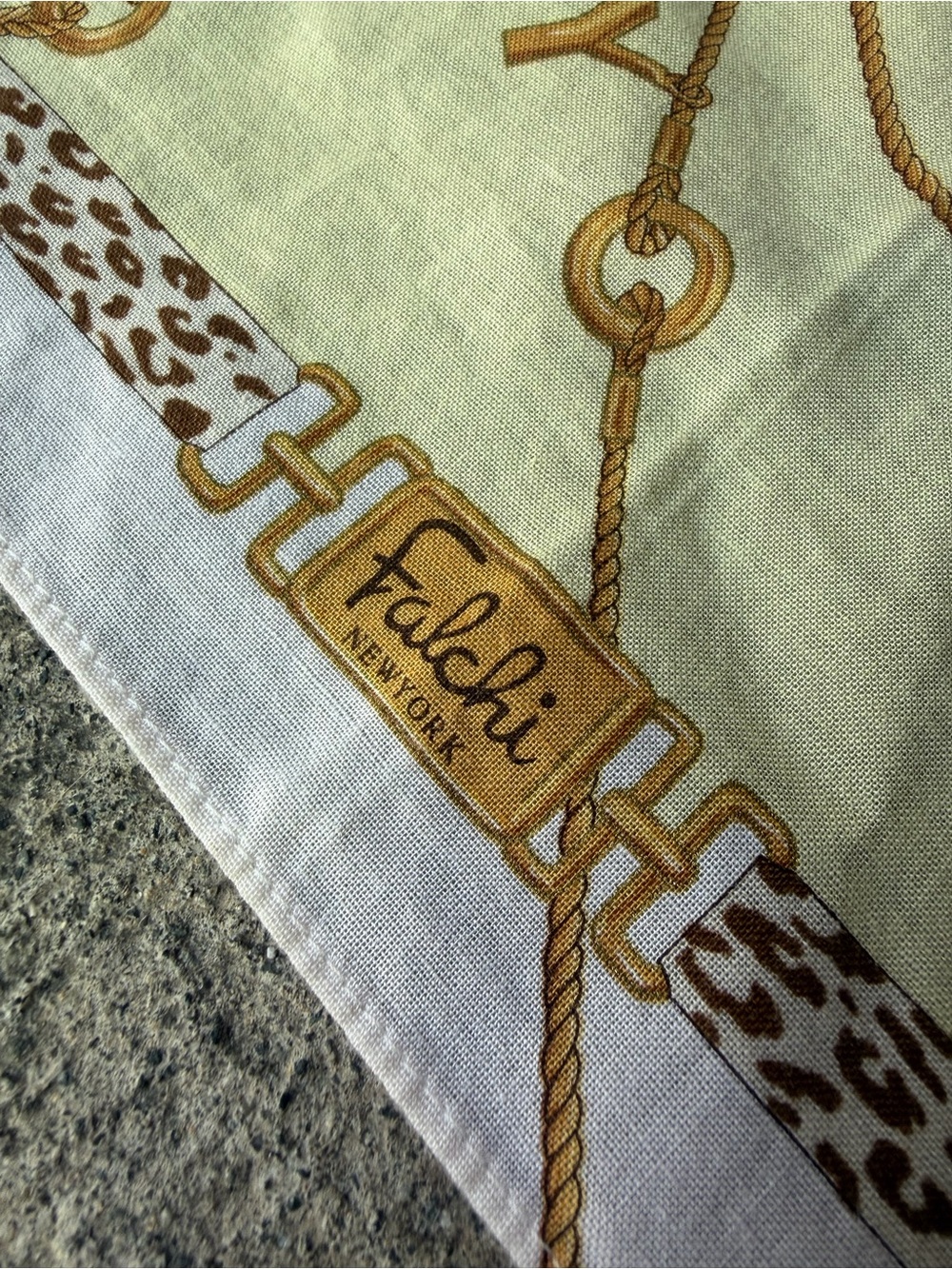 FALCHI Scarf Handkerchief Gold Rope Letter Chain Graphic Leopard Trim